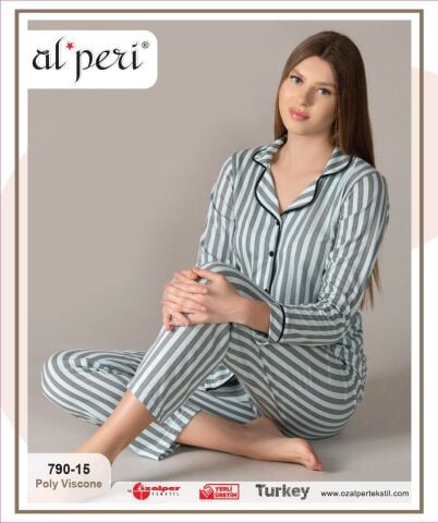 Alperi 790-15 (M-L-XL-XXL) Bayan Uzun Kollu Pijama Takım 4'lü