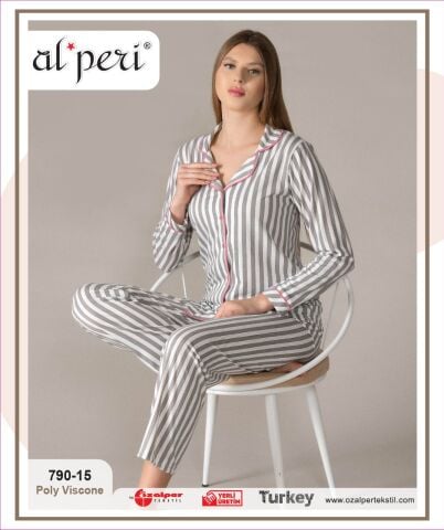 Alperi 790-15 (M-L-XL-XXL) Bayan Uzun Kollu Pijama Takım 4'lü
