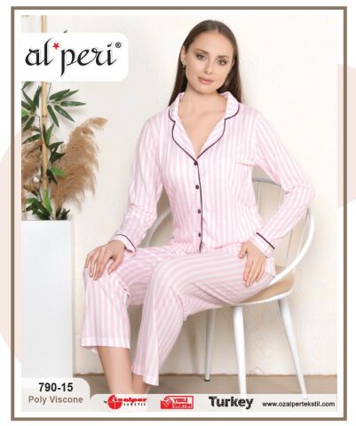 Alperi 790-15 (M-L-XL-XXL) Bayan Uzun Kollu Pijama Takım 4'lü