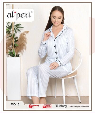 Alperi 790-15 (M-L-XL-XXL) Bayan Uzun Kollu Pijama Takım 4'lü
