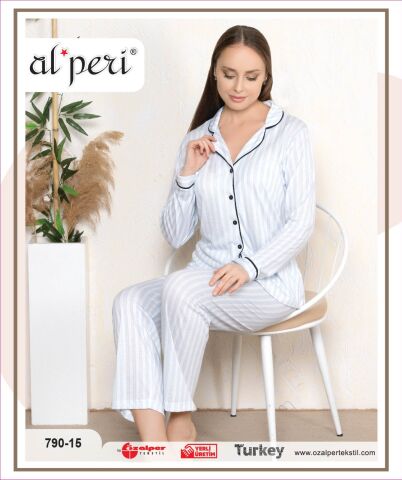 Alperi 790-15 (M-L-XL-XXL) Bayan Uzun Kollu Pijama Takım 4'lü