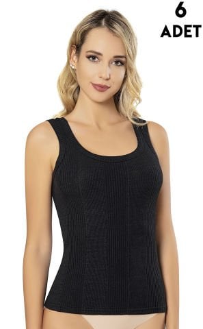 Kota 6015 Çizgili Raporlu Kaşkorse Bayan Atlet 6'lı SİYAH - 2XL