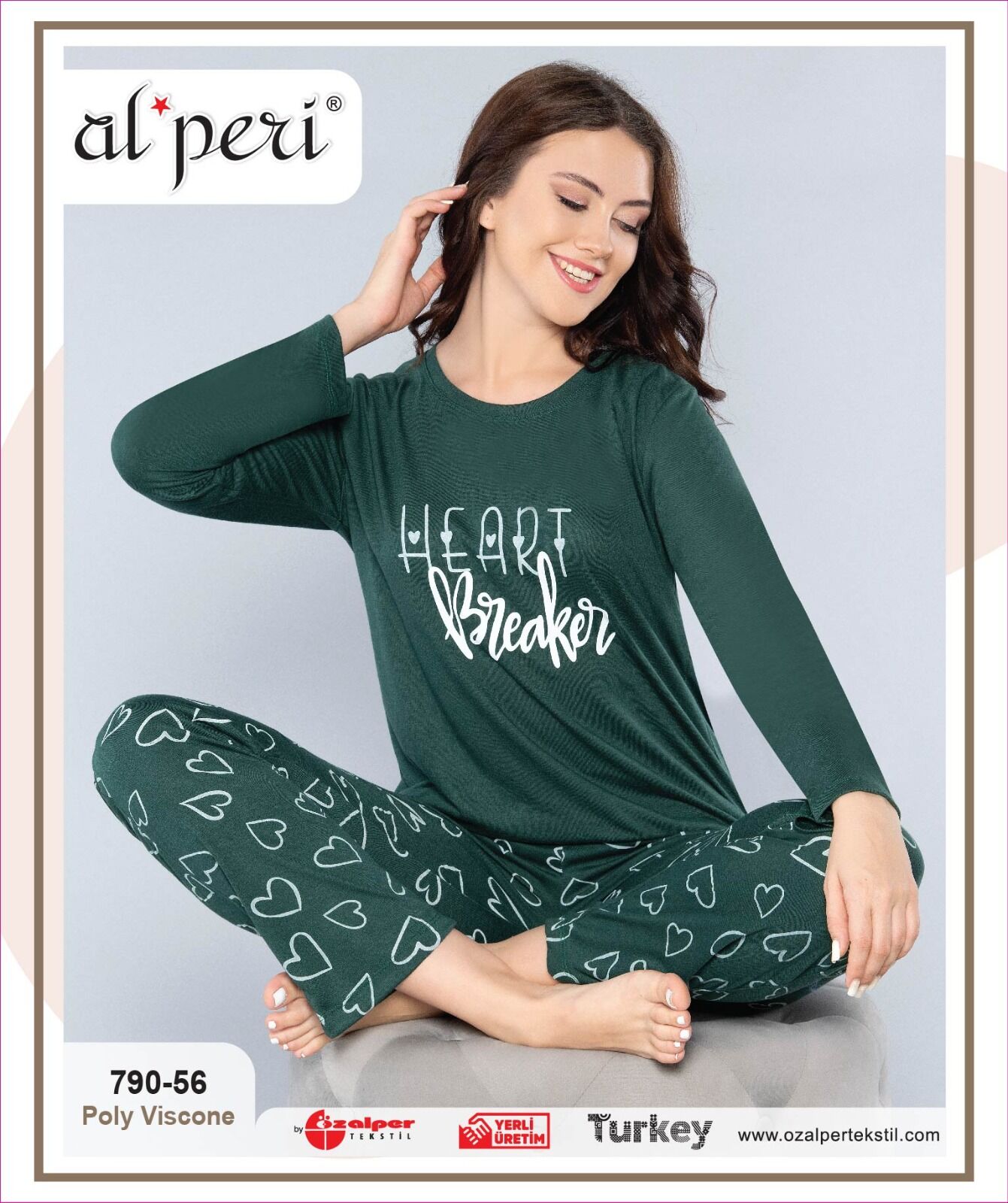 Alperi 790-56 (M-L-XL-XXL) Bayan Uzun Kollu Pijama Takım 4'lü