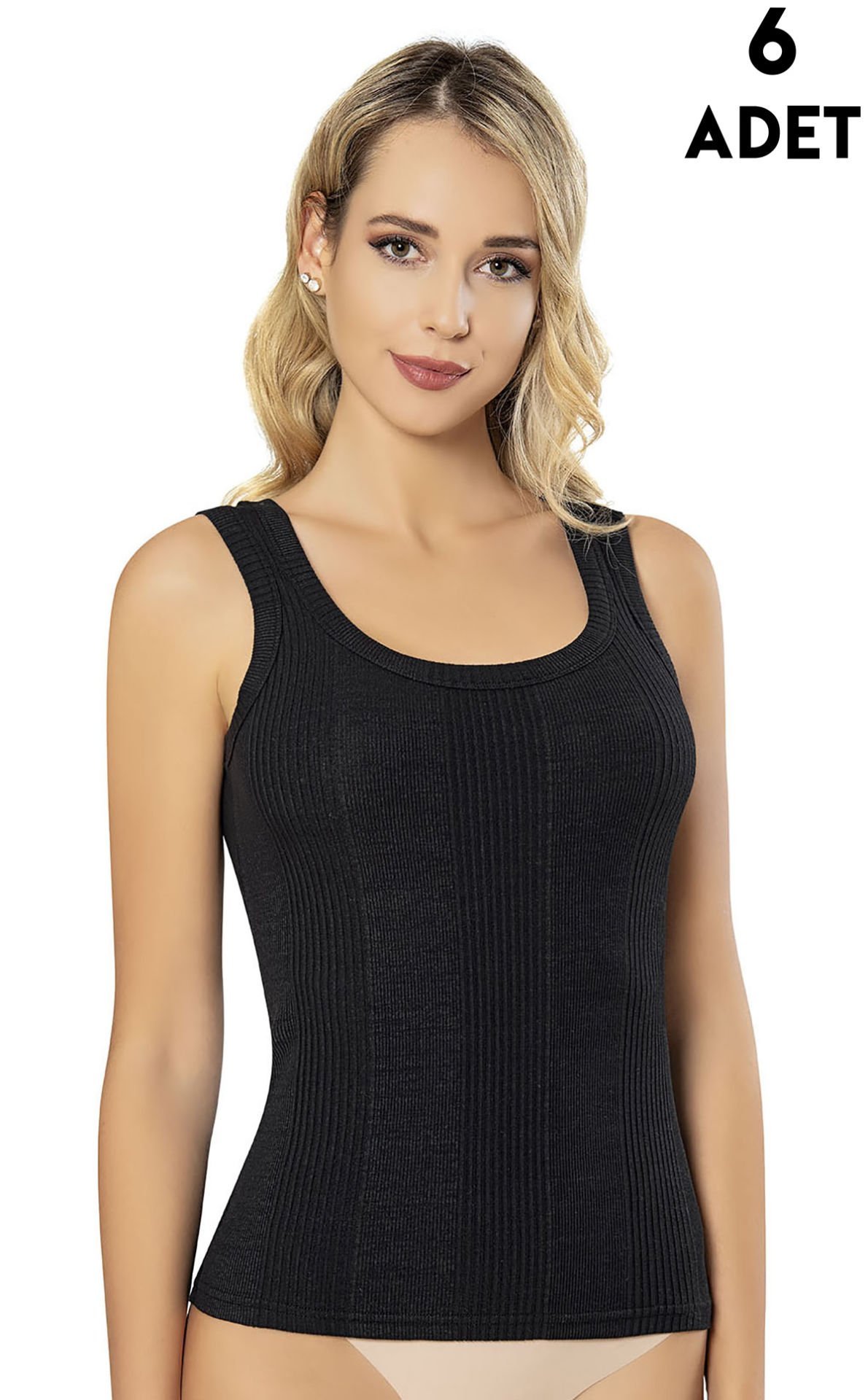 Kota 6015 Çizgili Raporlu Kaşkorse Bayan Atlet 6'lı SİYAH - XL