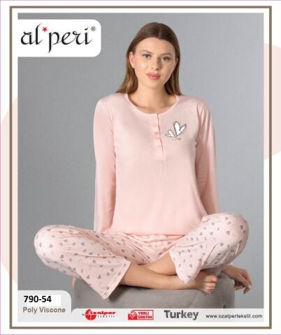Alperi 790-54 (M-L-XL-XXL) Bayan Uzun Kollu Pijama Takım 4'lü