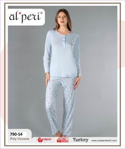 Alperi 790-54 (M-L-XL-XXL) Bayan Uzun Kollu Pijama Takım 4'lü
