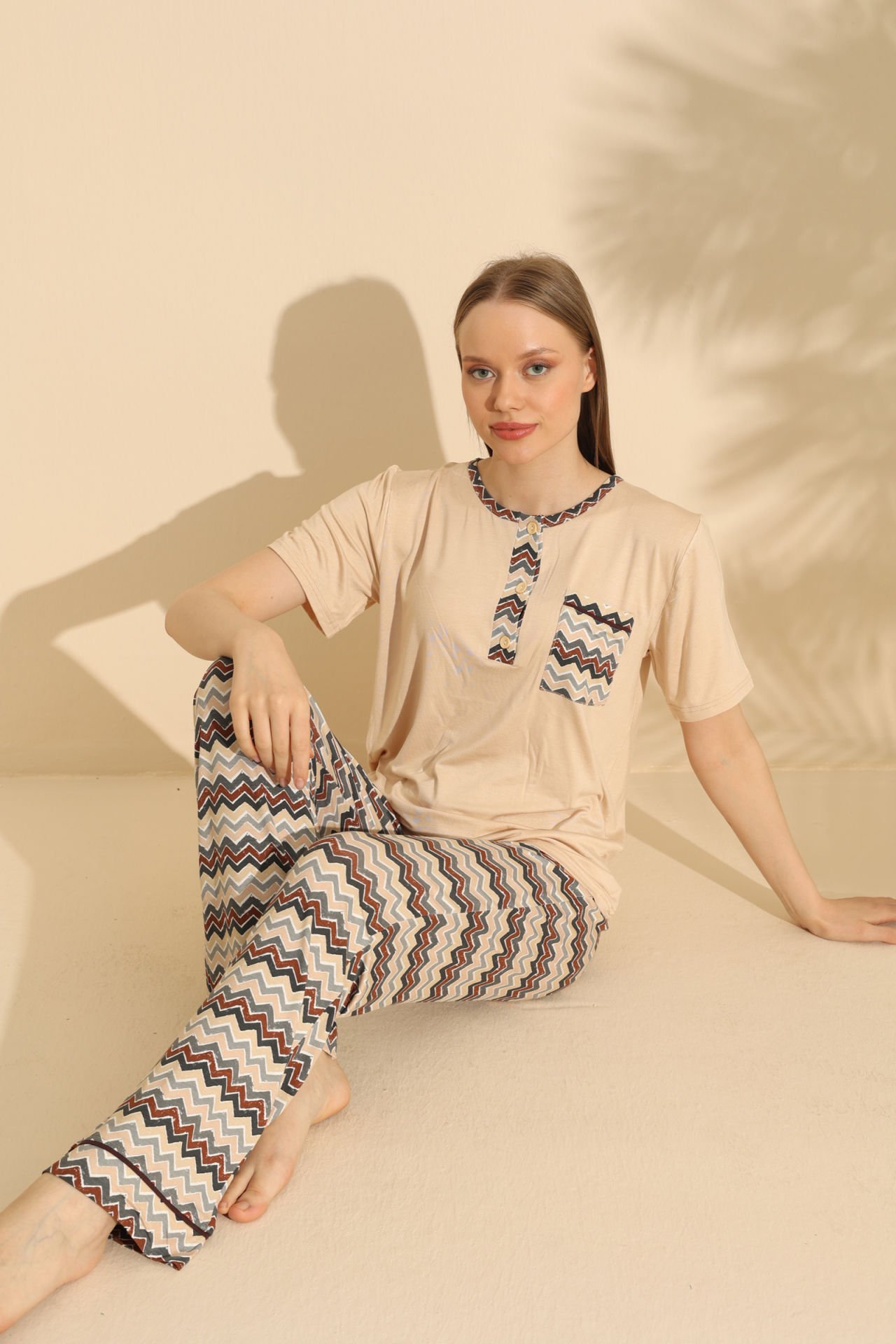 Polkan 19538 Bayan Ring Viskon Kısa Kollu Bayan Pijama Takım Paket İçi 4'lü