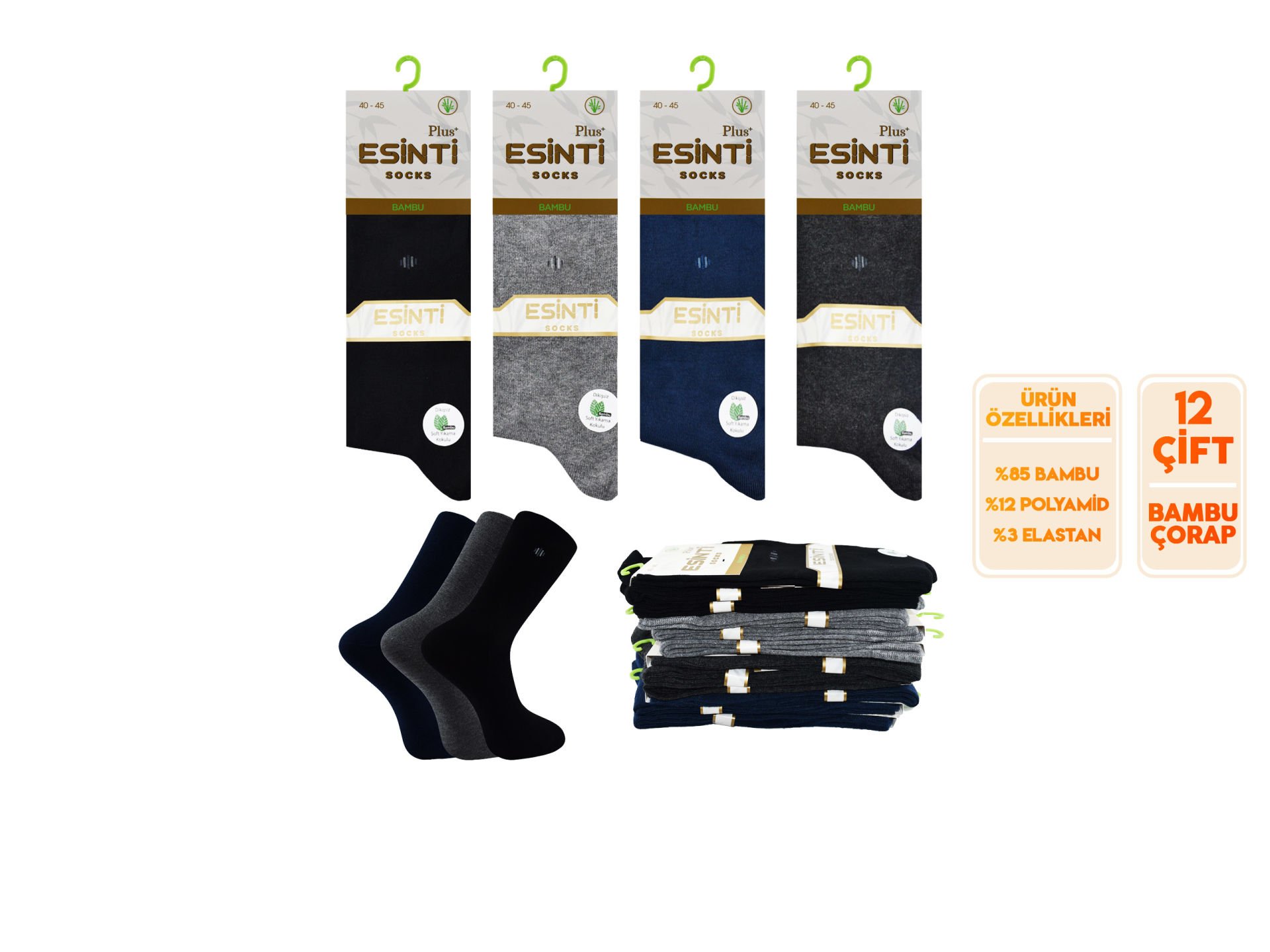 Esinti 25-5 Dikişsiz Kokulu Erkek Bambu Soket 12'li