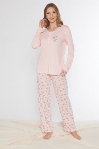 Alperi 790-77 (M-L-XL-XXL) Bayan Uzun Kollu Pijama Takım 4'lü