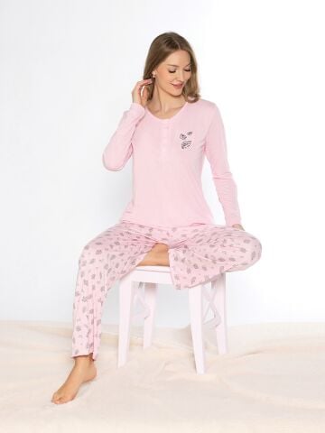 Alperi 790-77 (M-L-XL-XXL) Bayan Uzun Kollu Pijama Takım 4'lü