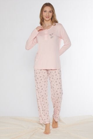 Alperi 790-77 (M-L-XL-XXL) Bayan Uzun Kollu Pijama Takım 4'lü