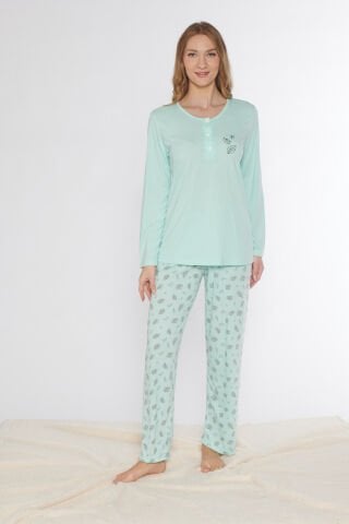 Alperi 790-77 (M-L-XL-XXL) Bayan Uzun Kollu Pijama Takım 4'lü