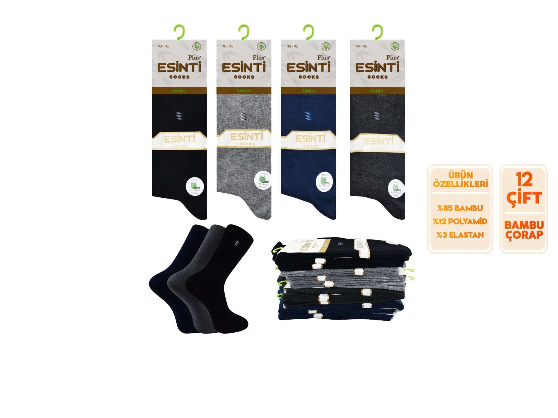 Esinti 25-3 Dikişsiz Kokulu Erkek Bambu Soket 12'li
