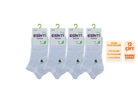 Esinti 21-Beyaz Dikişsiz Bayan Bambu Patik 12'li