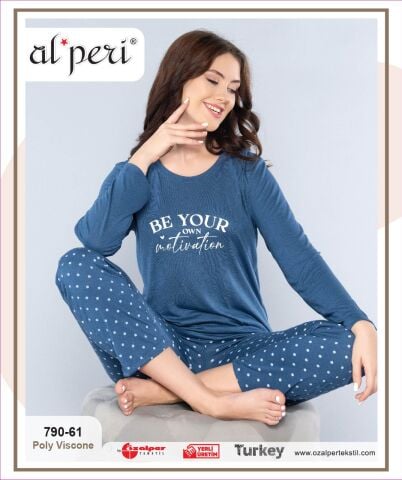Alperi 790-61 (M-L-XL-XXL) Bayan Uzun Kollu Pijama Takım 4'lü