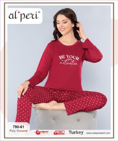 Alperi 790-61 (M-L-XL-XXL) Bayan Uzun Kollu Pijama Takım 4'lü
