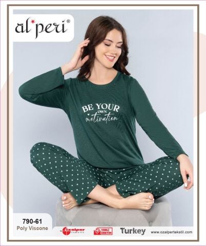 Alperi 790-61 (M-L-XL-XXL) Bayan Uzun Kollu Pijama Takım 4'lü