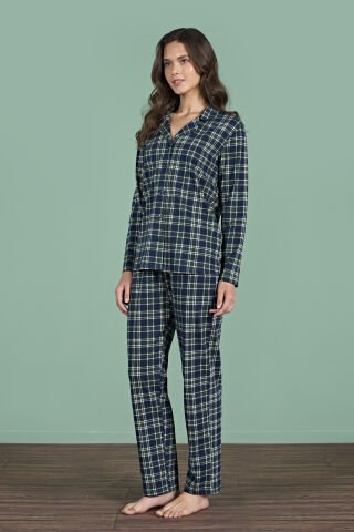 Pijadore 1952 (M-L-XL-XXL) Uzun Kollu Bayan Pijama Takım 4'lü LACİVERT - M-L-XL-XXL