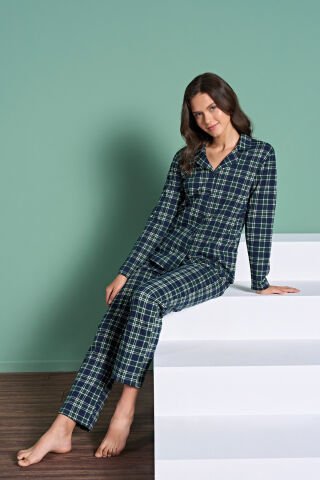 Pijadore 1952 (M-L-XL-XXL) Uzun Kollu Bayan Pijama Takım 4'lü LACİVERT - M-L-XL-XXL