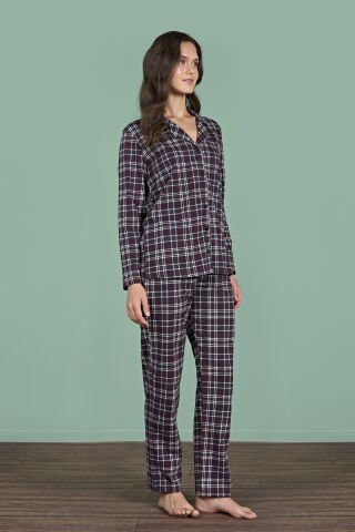 Pijadore 1952 (M-L-XL-XXL) Uzun Kollu Bayan Pijama Takım 4'lü BORDO - M-L-XL-XXL