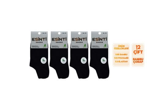 Esinti 26-Siyah Dikişsiz Bayan Bambu Sneakers 12'li