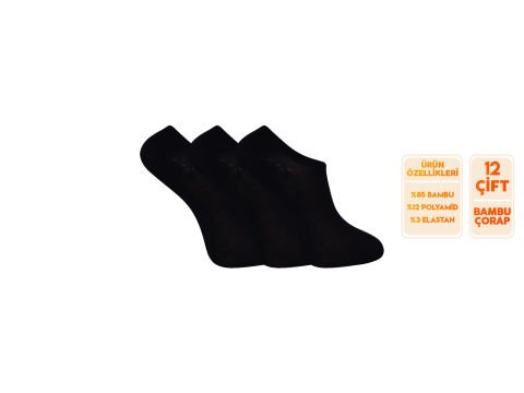 Esinti 26-Siyah Dikişsiz Bayan Bambu Sneakers 12'li