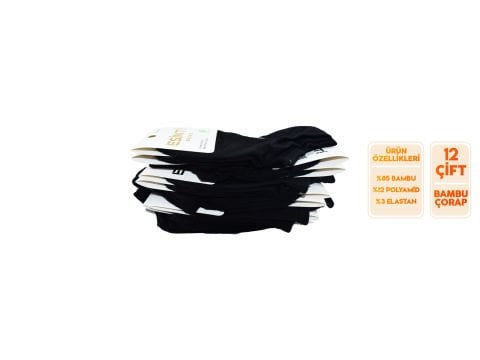 Esinti 26-Siyah Dikişsiz Bayan Bambu Sneakers 12'li