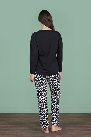 Pijadore 1927 (M-L-XL-XXL) Uzun Kollu Bayan Pijama Takım 4'lü SİYAH - M-L-XL-XXL