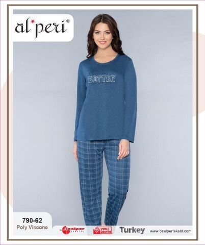 Alperi 790-62 (M-L-XL-XXL) Bayan Uzun Kollu Pijama Takım 4'lü
