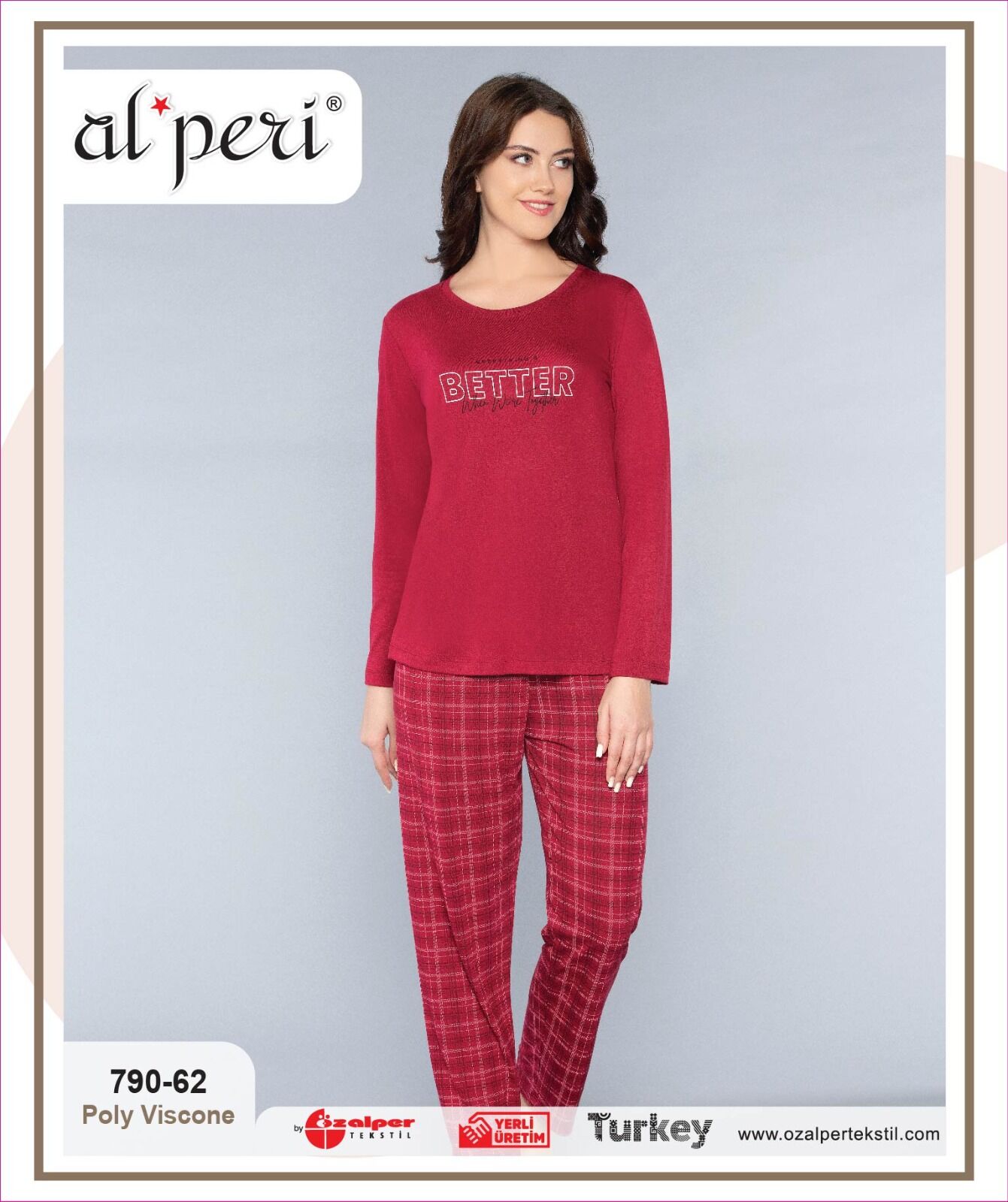 Alperi 790-62 (M-L-XL-XXL) Bayan Uzun Kollu Pijama Takım 4'lü