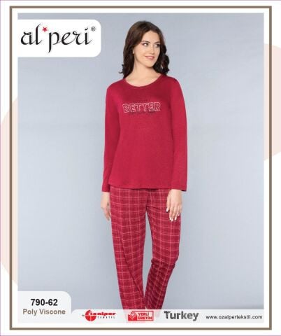 Alperi 790-62 (M-L-XL-XXL) Bayan Uzun Kollu Pijama Takım 4'lü
