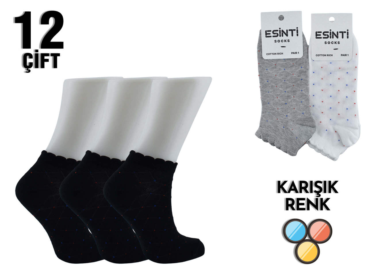 Esinti Puanlı 3 Boyutlu Bayan Patik 12'li