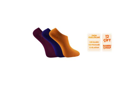 Esinti 26-Karışık Dikişsiz Bayan Bambu Sneakers 12'li