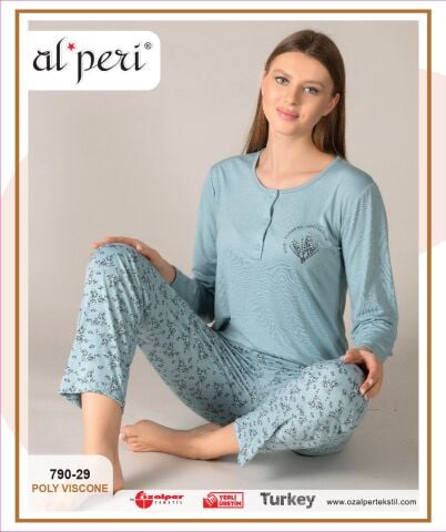Alperi 790-29 (M-L-XL-XXL) Bayan Uzun Kollu Pijama Takım 4'lü