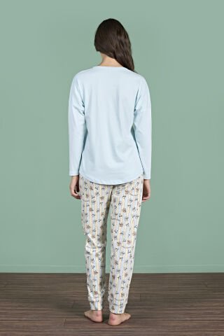 Pijadore 1947 (M-L-XL-XXL) Uzun Kollu Bayan Pijama Takım 4'lü MAVİ - M-L-XL-XXL