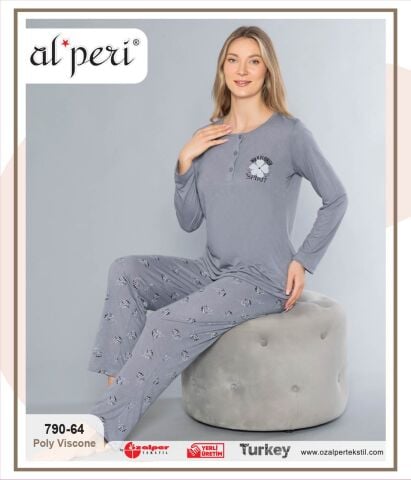 Alperi 790-64 (M-L-XL-XXL) Bayan Uzun Kollu Pijama Takım 4'lü