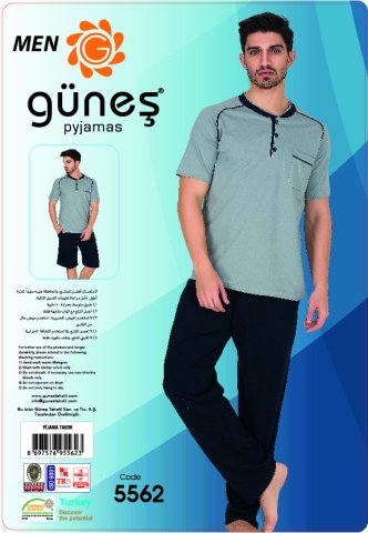Güneş 5562 Kısa Kollu 3'lü Erkek Pijama Takımı