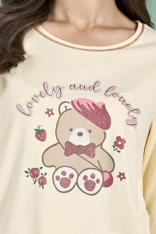 Pijadore 1926 (M-L-XL-XXL) Uzun Kollu Bayan Pijama Takım 4'lü SARI - M-L-XL-XXL