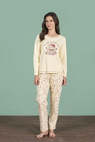 Pijadore 1926 (M-L-XL-XXL) Uzun Kollu Bayan Pijama Takım 4'lü SARI - M-L-XL-XXL
