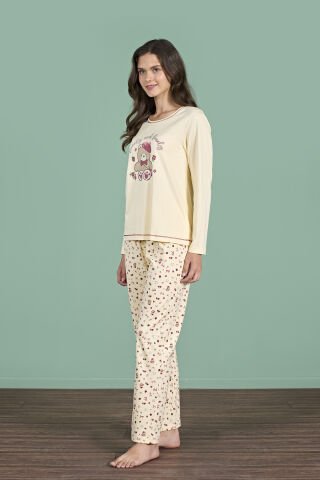 Pijadore 1926 (M-L-XL-XXL) Uzun Kollu Bayan Pijama Takım 4'lü SARI - M-L-XL-XXL