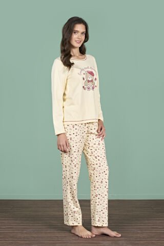 Pijadore 1926 (M-L-XL-XXL) Uzun Kollu Bayan Pijama Takım 4'lü SARI - M-L-XL-XXL