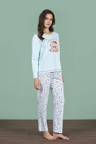 Pijadore 1926 (M-L-XL-XXL) Uzun Kollu Bayan Pijama Takım 4'lü MAVİ - M-L-XL-XXL