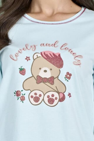 Pijadore 1926 (M-L-XL-XXL) Uzun Kollu Bayan Pijama Takım 4'lü MAVİ - M-L-XL-XXL