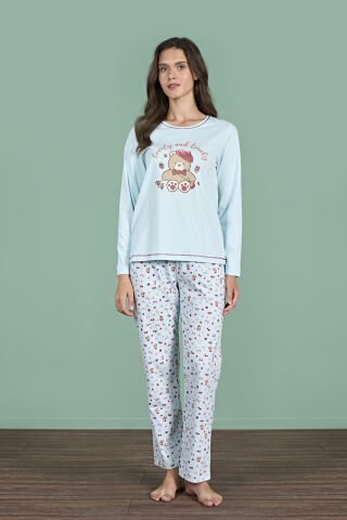 Pijadore 1926 (M-L-XL-XXL) Uzun Kollu Bayan Pijama Takım 4'lü MAVİ - M-L-XL-XXL