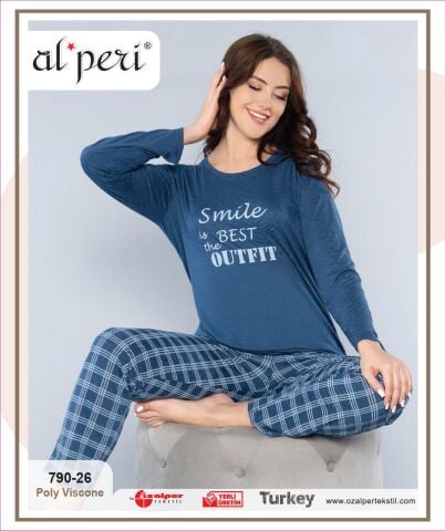 Alperi 790-26 (M-L-XL-XXL) Bayan Uzun Kollu Pijama Takım 4'lü
