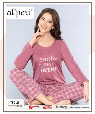 Alperi 790-26 (M-L-XL-XXL) Bayan Uzun Kollu Pijama Takım 4'lü