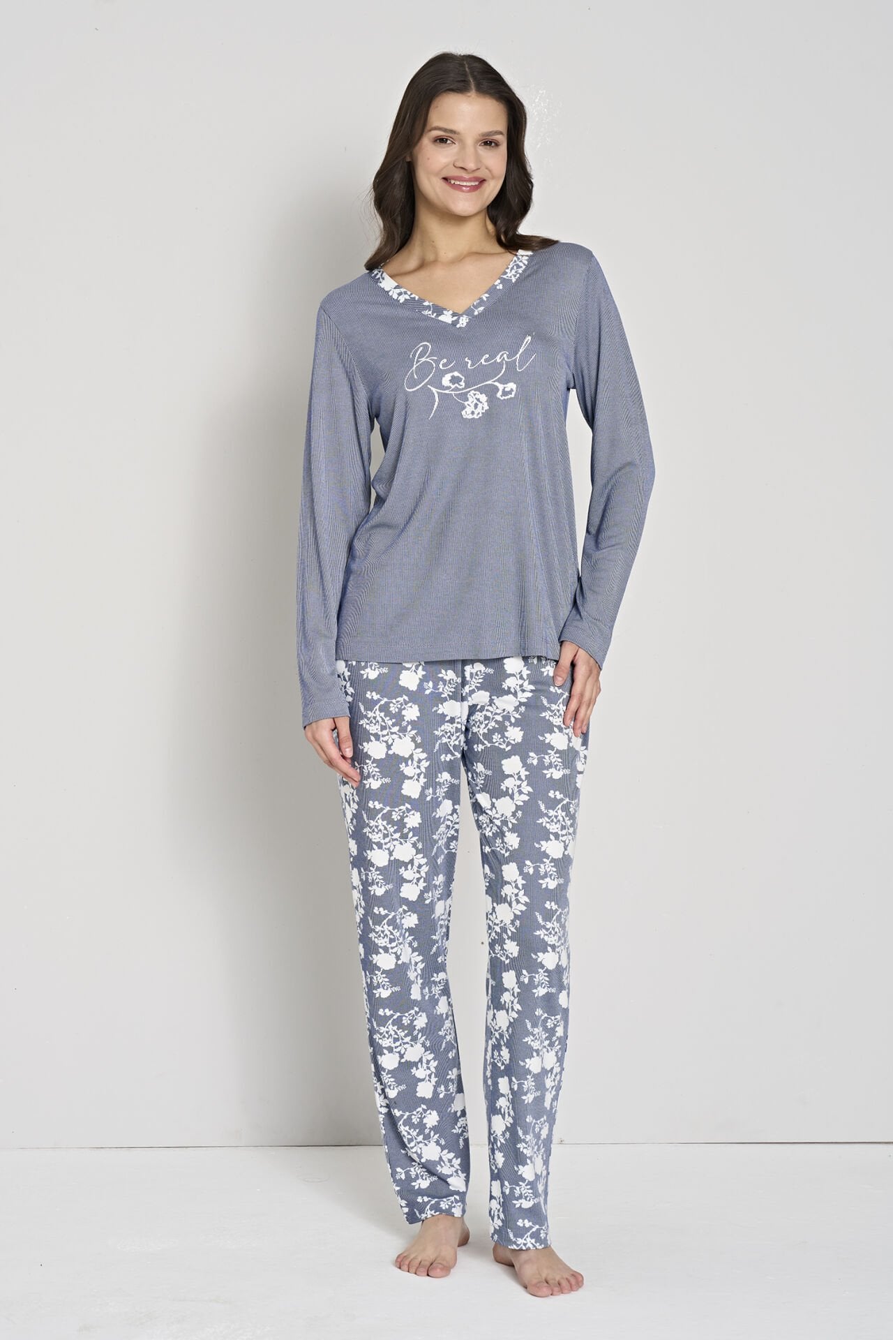 Pijadore 1915 (M-L-XL-XXL) Uzun Kollu Bayan Pijama Takım 4'lü LACİVERT - M-L-XL-XXL