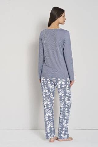 Pijadore 1915 (M-L-XL-XXL) Uzun Kollu Bayan Pijama Takım 4'lü LACİVERT - M-L-XL-XXL