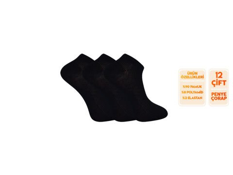 Esinti 28-3 %100 Pamuk Erkek Penye Patik 12'li