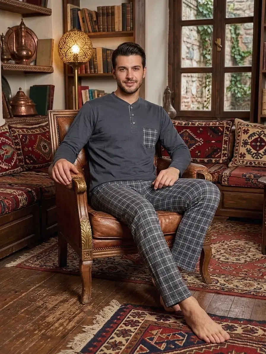 Kapitex 5950 (M-L-XL-XXL) Erkek Uzun Kol Pijama Takım 6'lı